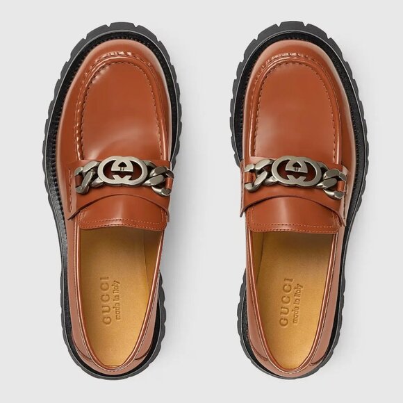 GUCCI SHOES MENS MOC TOE LUG SOLE MOCCASINS LOAFERS w LOGO  sz 7.5 US 8 main image 14